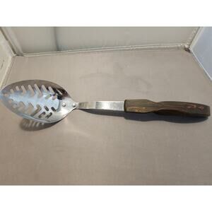 Vintage Cutco Cutlery No. 13 Stainless Steel Slotted Spoon w/Wood Look Handle